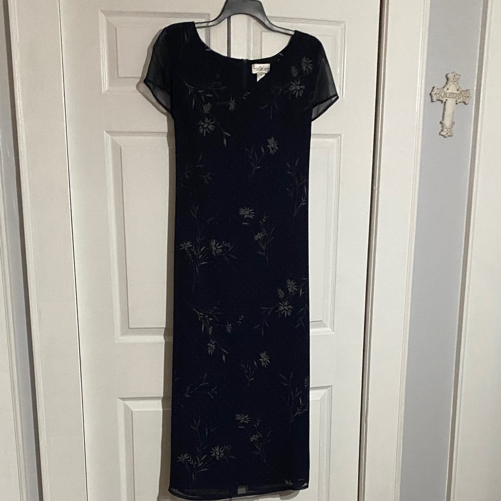 Villager Black Sheer Floral Midi Dress